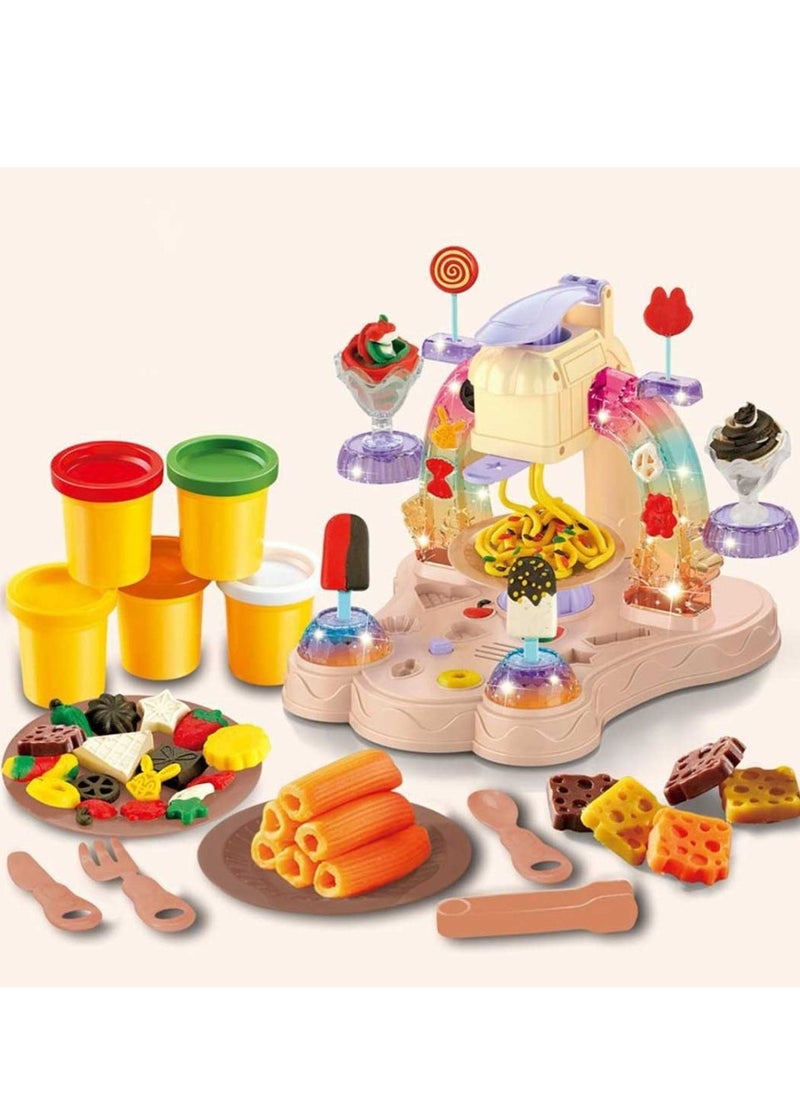 MUMS PLANET - Playdough Ice Cream Set with Music and Lights Dough Set Gift for Kids, Pretend Play Kitchen Accessories, Arts and Crafts Toys with Cups, Plates, Spoons, Forks, Knives, Popsicle Molds and Food Molds - Image 1