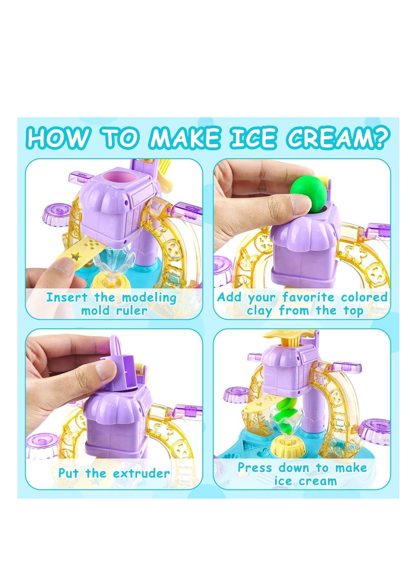MUMS PLANET - Playdough Ice Cream Set with Music and Lights Dough Set Gift for Kids, Pretend Play Kitchen Accessories, Arts and Crafts Toys with Cups, Plates, Spoons, Forks, Knives, Popsicle Molds and Food Molds - Image 1