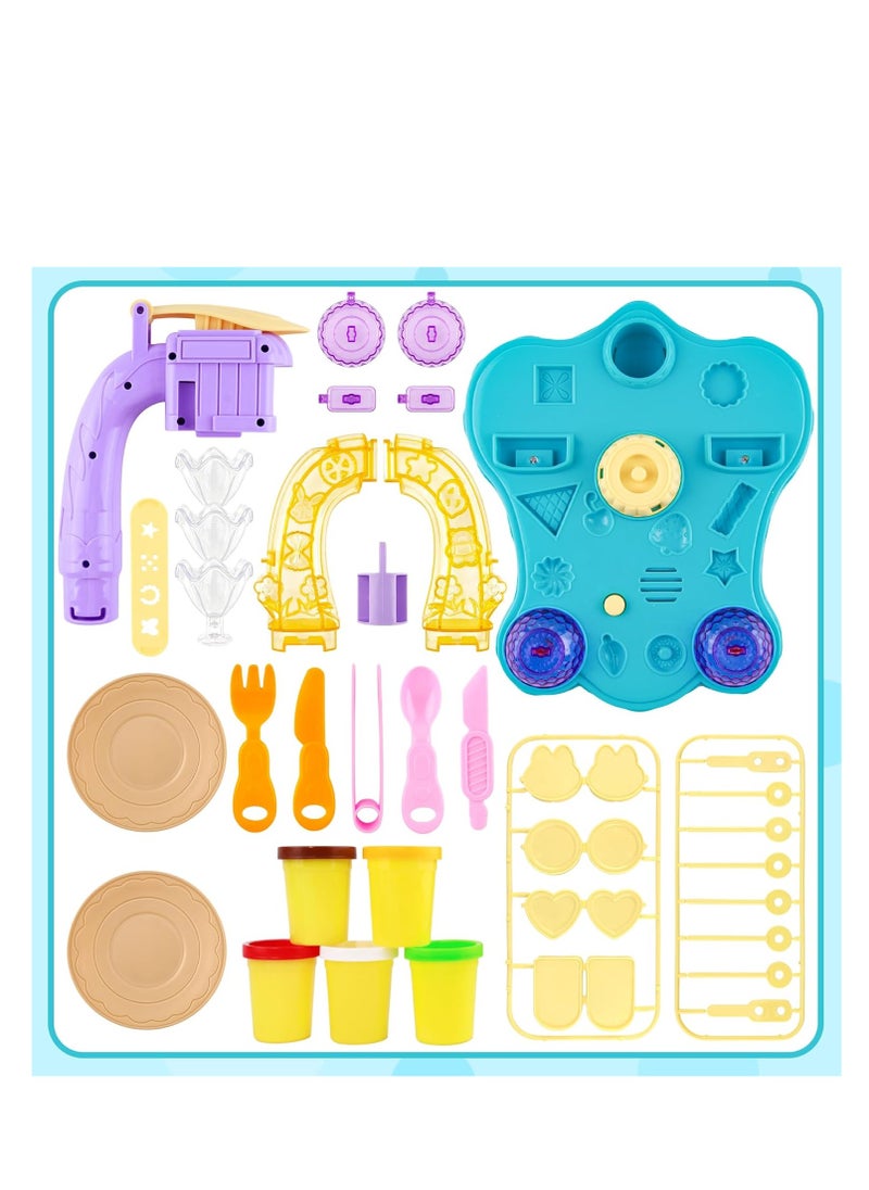 MUMS PLANET - Playdough Ice Cream Set with Music and Lights Dough Set Gift for Kids, Pretend Play Kitchen Accessories, Arts and Crafts Toys with Cups, Plates, Spoons, Forks, Knives, Popsicle Molds and Food Molds - Image 1