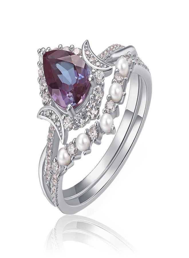 RUKYU 1.2CT Color Change Alexandrite Ring-925 Sterling Silver June Birthstone Pear Shape Halo Cocktail Statement Engagement Ring Set-Lab Created Alexandrite Rings for Women Birthday Jewelry (7) - Image 1