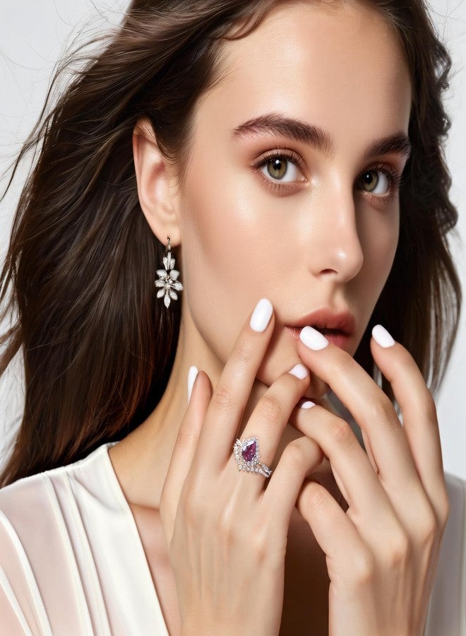 RUKYU 1.2CT Color Change Alexandrite Ring-925 Sterling Silver June Birthstone Pear Shape Halo Cocktail Statement Engagement Ring Set-Lab Created Alexandrite Rings for Women Birthday Jewelry (7) - Image 3