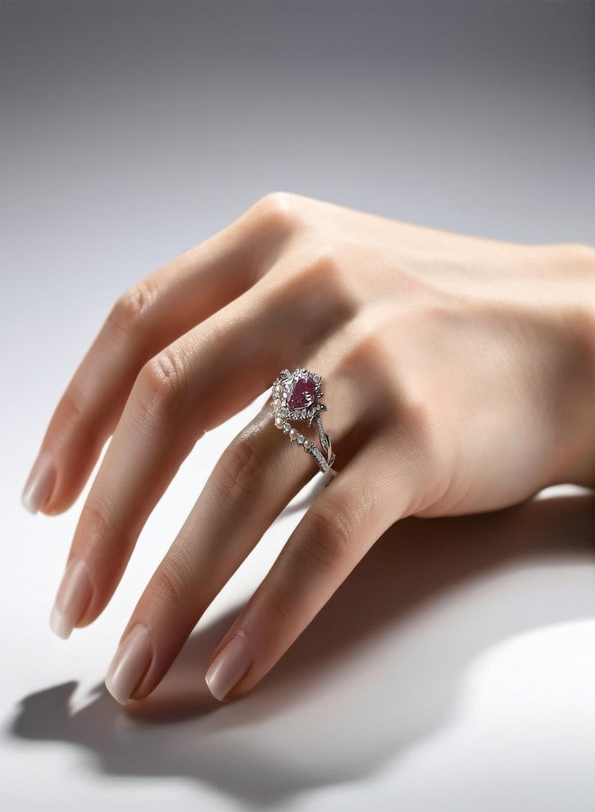 RUKYU 1.2CT Color Change Alexandrite Ring-925 Sterling Silver June Birthstone Pear Shape Halo Cocktail Statement Engagement Ring Set-Lab Created Alexandrite Rings for Women Birthday Jewelry (7) - Image 4