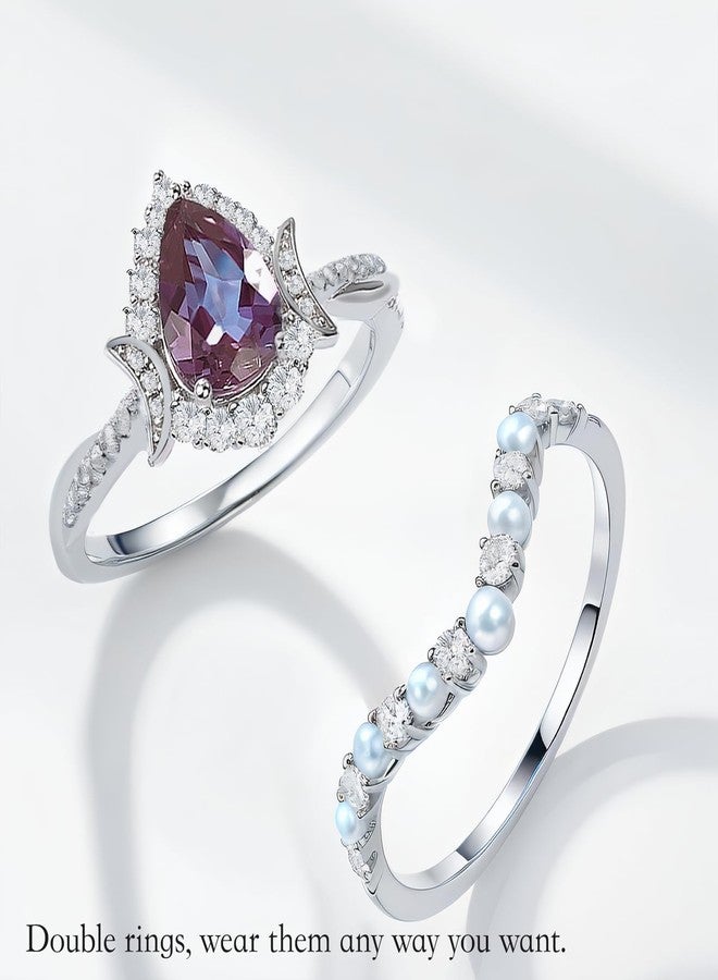 RUKYU 1.2CT Color Change Alexandrite Ring-925 Sterling Silver June Birthstone Pear Shape Halo Cocktail Statement Engagement Ring Set-Lab Created Alexandrite Rings for Women Birthday Jewelry (7) - Image 2