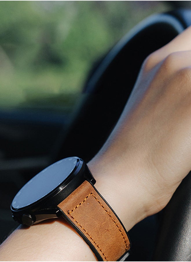22mm Leather Watch Strap Compatible with Huawei GT4 46mm/GT3 46mm/GT3 Pro/Watch 3/GT2e/GT2 pro/GT2 42mm 46mm Replacement Strap Compatible with Samsung Galaxy Watch 3 45mm/Gear S3 Brown