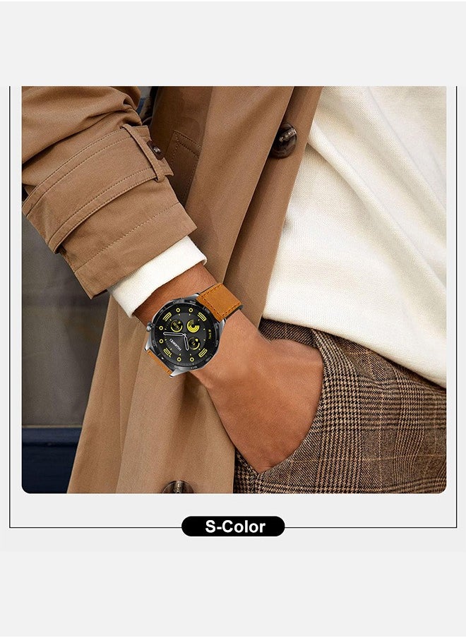22mm Leather Watch Strap Compatible with Huawei GT4 46mm/GT3 46mm/GT3 Pro/Watch 3/GT2e/GT2 pro/GT2 42mm 46mm Replacement Strap Compatible with Samsung Galaxy Watch 3 45mm/Gear S3 Brown