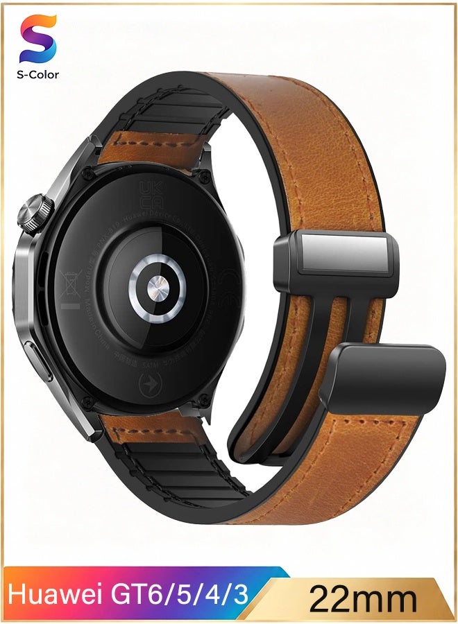 S-Color 22mm Leather Watch Strap Compatible with Huawei GT6/GT5/GT4/GT3 46mm/GT3 Pro/Watch 3/GT2e/GT2 pro/GT2 42mm 46mm Replacement Strap Compatible with Samsung Galaxy Watch 3 45mm/Gear S3 Brown - Image 1
