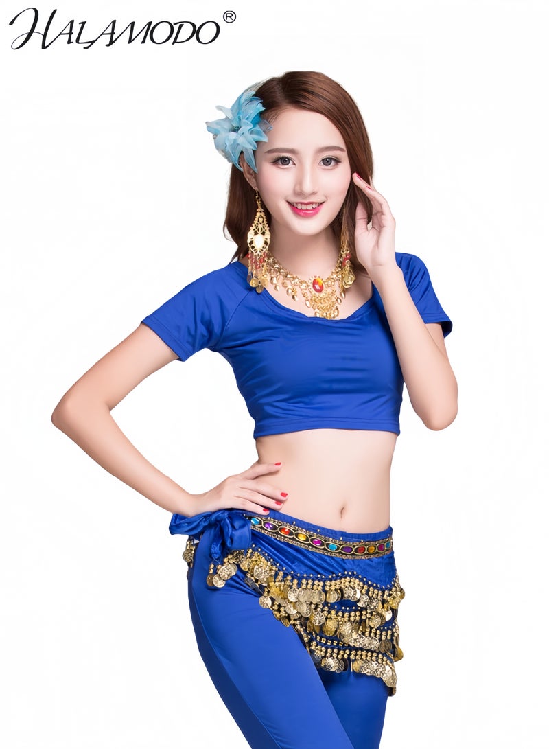 هالامودو وشاح رقص شرقي نسائي مع تنانير عملات ذهبية، وشاح رقص شرقي شيفون، وشاح رقص شرقي للخصر، وشاح رقص شرقي، تنورة مثلثة - Image 2