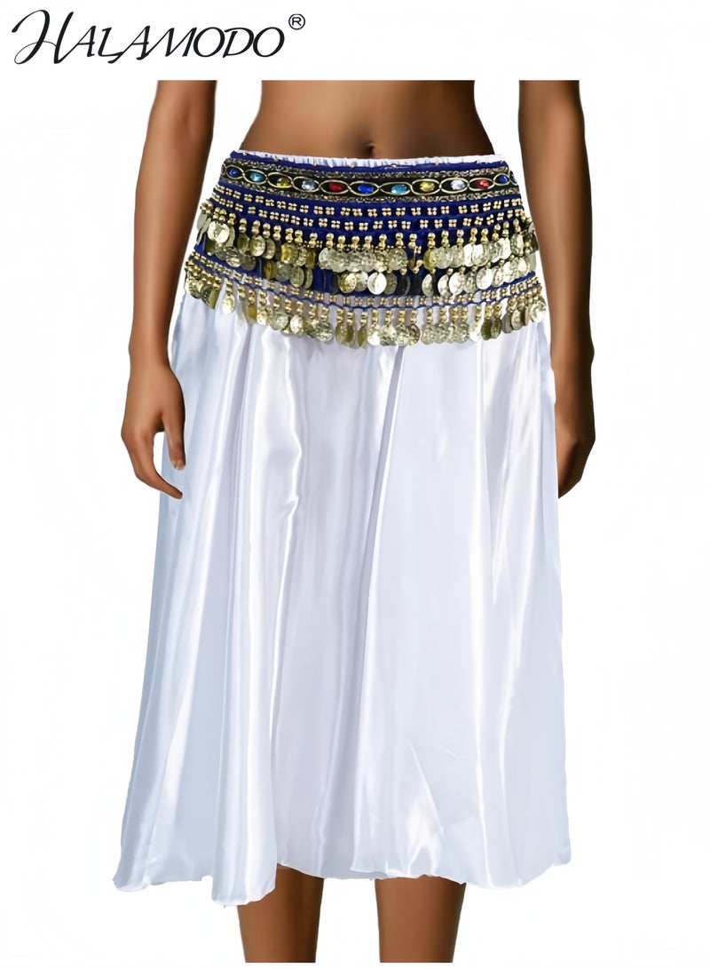 هالامودو وشاح رقص شرقي نسائي مع تنانير عملات ذهبية، وشاح رقص شرقي شيفون، وشاح رقص شرقي للخصر، وشاح رقص شرقي، تنورة مثلثة - Image 5