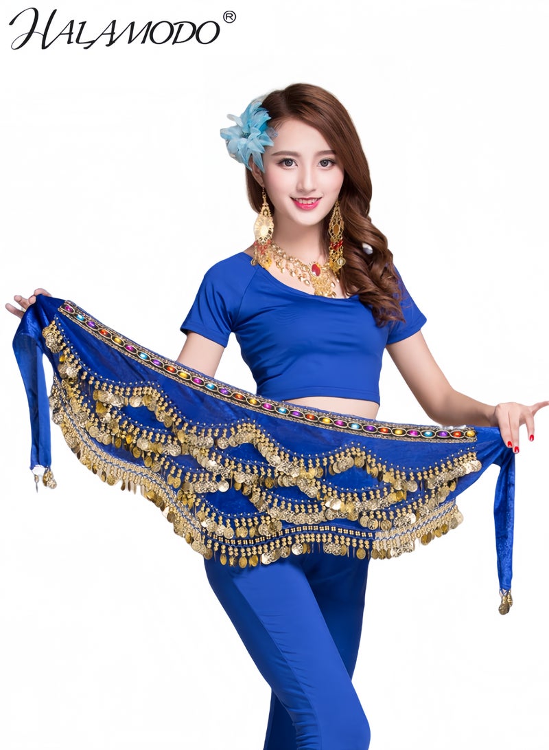 هالامودو وشاح رقص شرقي نسائي مع تنانير عملات ذهبية، وشاح رقص شرقي شيفون، وشاح رقص شرقي للخصر، وشاح رقص شرقي، تنورة مثلثة - Image 1