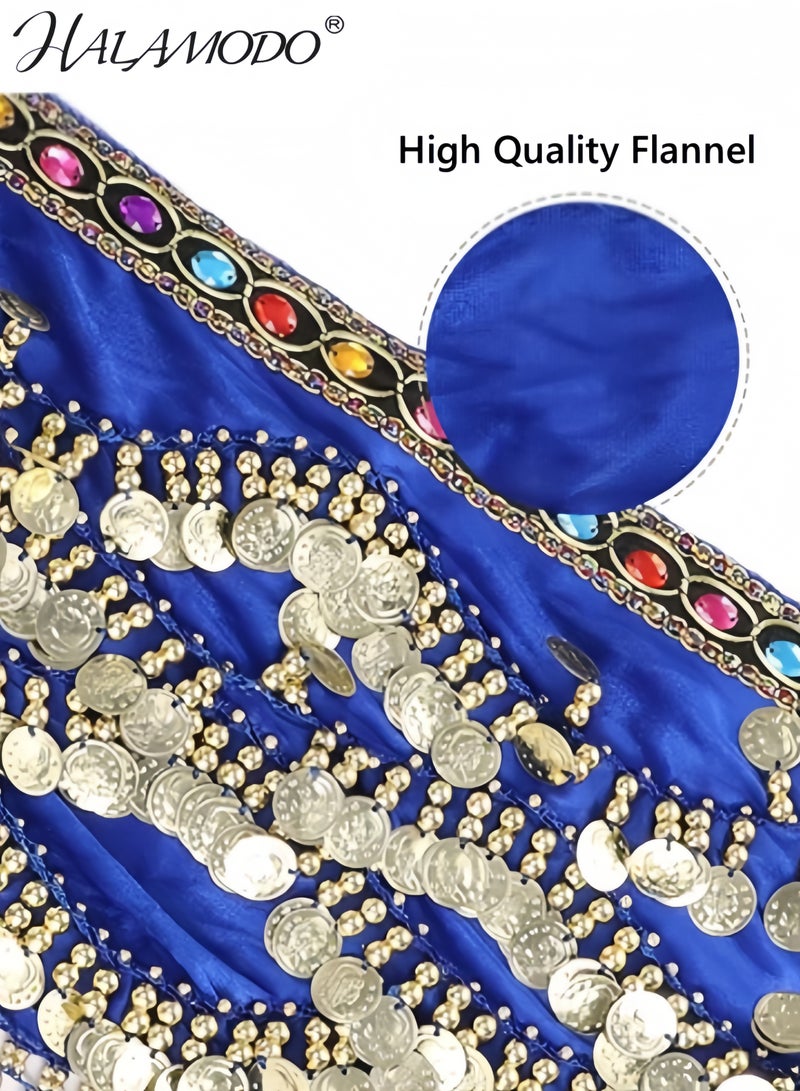 هالامودو وشاح رقص شرقي نسائي مع تنانير عملات ذهبية، وشاح رقص شرقي شيفون، وشاح رقص شرقي للخصر، وشاح رقص شرقي، تنورة مثلثة - Image 3