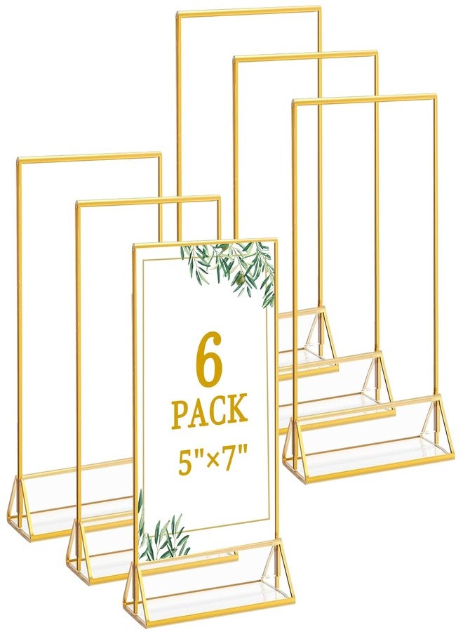 Floroom 6 Pack 5x7 Inch Clear Acrylic Sign Holders, Double-Sided Gold Display Stand Picture Frames for Table Numbers, Menus, Flyers, Weddings, and Offices - Image 1