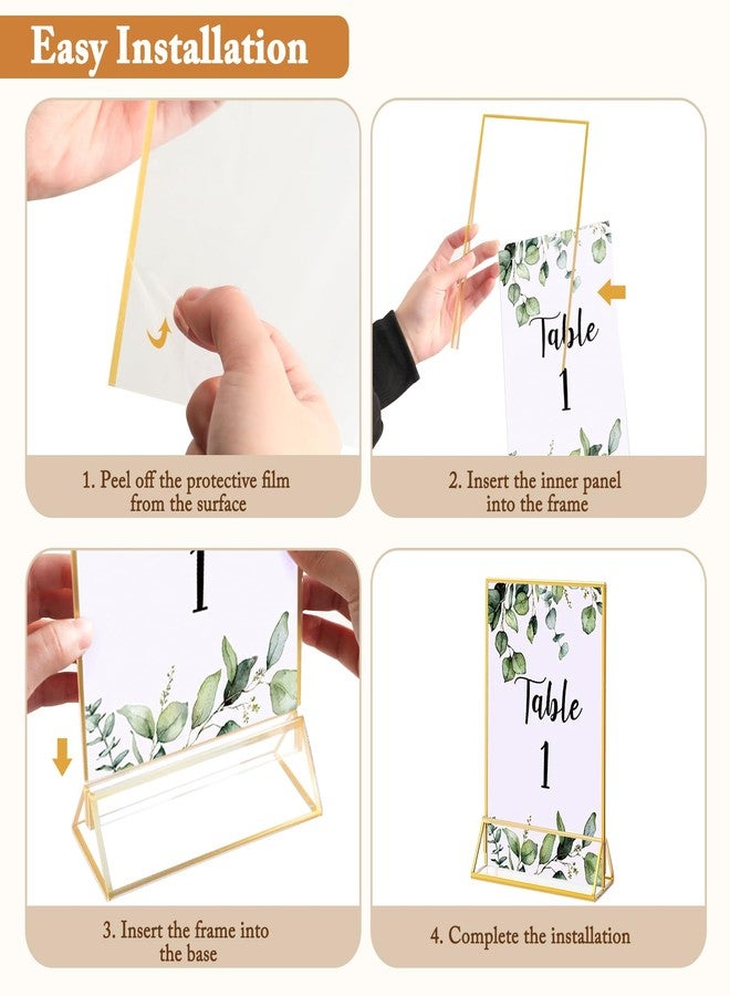 Floroom 6 Pack 5x7 Inch Clear Acrylic Sign Holders, Double-Sided Gold Display Stand Picture Frames for Table Numbers, Menus, Flyers, Weddings, and Offices - Image 3