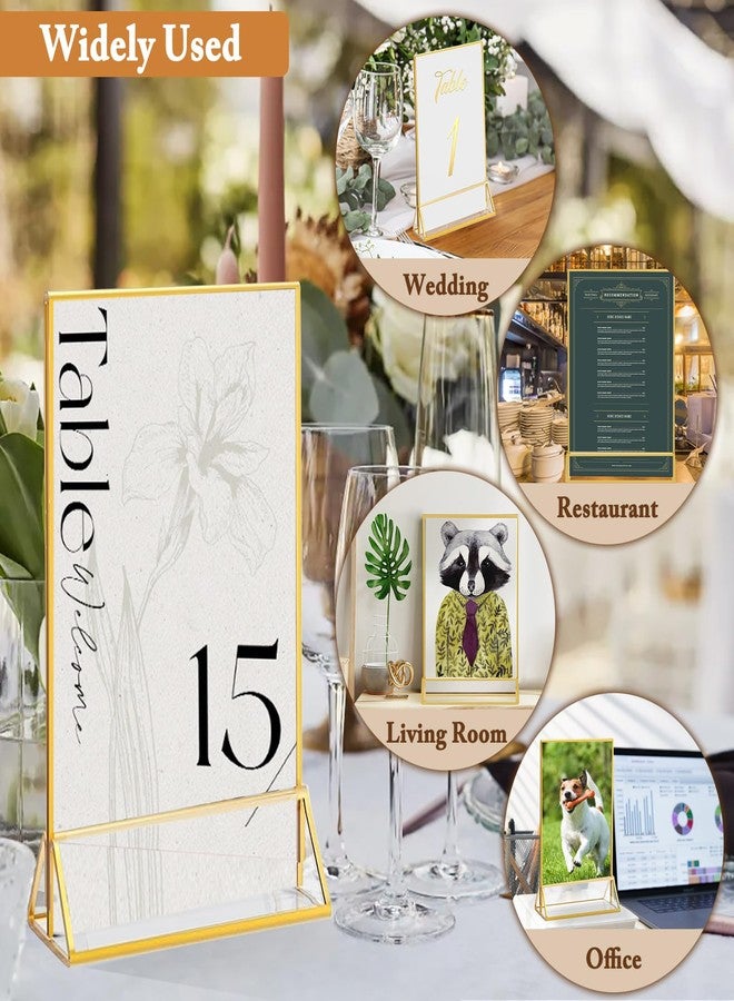 Floroom 6 Pack 5x7 Inch Clear Acrylic Sign Holders, Double-Sided Gold Display Stand Picture Frames for Table Numbers, Menus, Flyers, Weddings, and Offices - Image 5