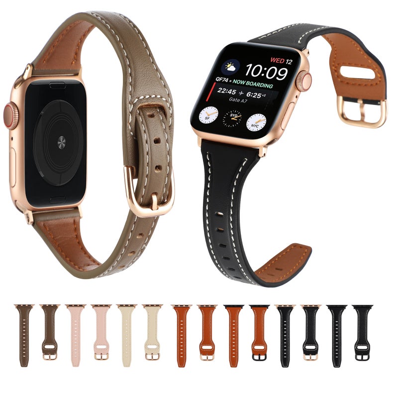 T-shaped Genuine Leather Starry Sky Watch Band For Apple Watch Series 9&8&7 41mm / SE 3&SE 2&6&SE&5&4 40mm / 3&2&1 38mm(Pink)