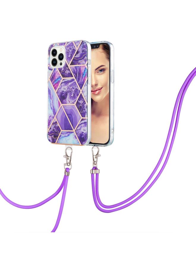 S-TOP Case For iPhone 15 Pro Max Electroplating Splicing Marble Pattern IMD TPU Shockproof Case with Neck Lanyard - Image 1