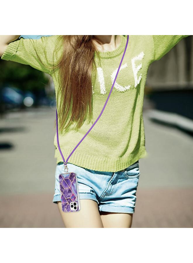 S-TOP Case For iPhone 15 Pro Max Electroplating Splicing Marble Pattern IMD TPU Shockproof Case with Neck Lanyard - Image 5