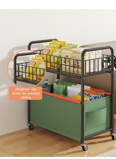 BLOOMING TIME Toys Organizer 2 Layer Storage Rack Trolley, With Heightened Fence,Toy Sundries Storage Basket Rack, Bedroom Living Room, Four Wheeled Large Capacity Widened And Movable Deep Green  - Image 5