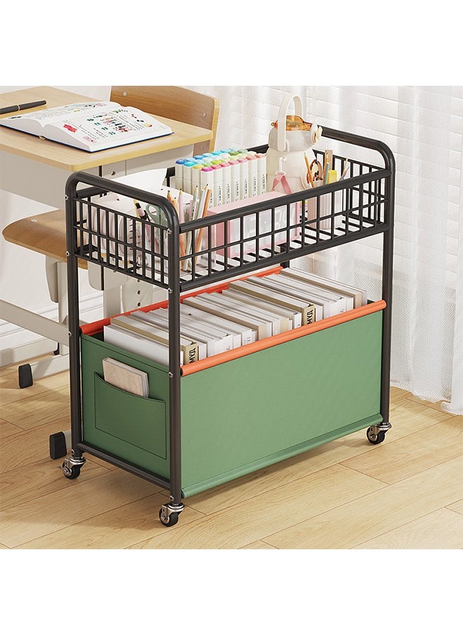 BLOOMING TIME - Toys Organizer 2 Layer Storage Rack Trolley, With Heightened Fence,Toy Sundries Storage Basket Rack, Bedroom Living Room, Four Wheeled Large Capacity Widened And Movable Deep Green - Image 1