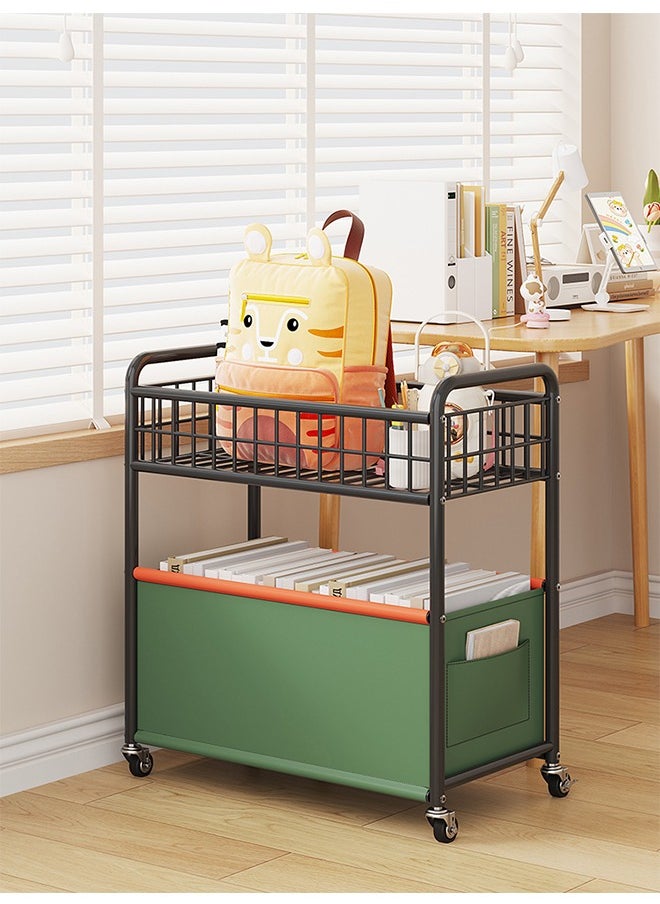 BLOOMING TIME - Toys Organizer 2 Layer Storage Rack Trolley, With Heightened Fence,Toy Sundries Storage Basket Rack, Bedroom Living Room, Four Wheeled Large Capacity Widened And Movable Deep Green - Image 1