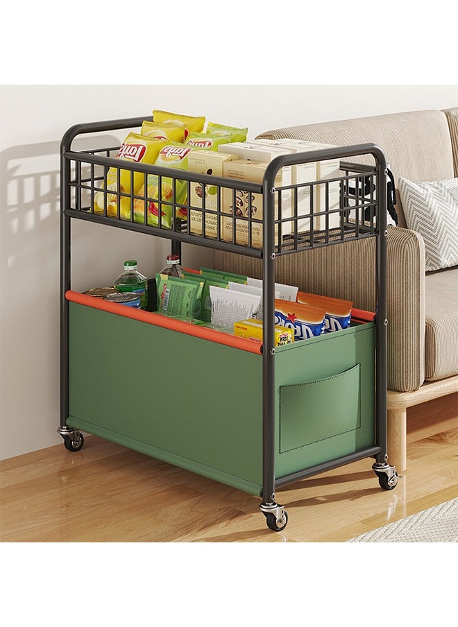 BLOOMING TIME - Toys Organizer 2 Layer Storage Rack Trolley, With Heightened Fence,Toy Sundries Storage Basket Rack, Bedroom Living Room, Four Wheeled Large Capacity Widened And Movable Deep Green - Image 1