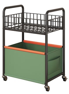 BLOOMING TIME Toys Organizer 2 Layer Storage Rack Trolley, With Heightened Fence,Toy Sundries Storage Basket Rack, Bedroom Living Room, Four Wheeled Large Capacity Widened And Movable Deep Green  - Image 1
