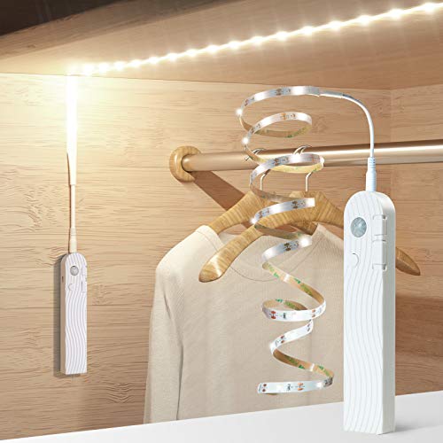 Sensky Motion Activated Strip Lights Rechargeable Motion Sensor LED Strip Light Dimmable Strip Lighting for Wardrobe, Gun Safe, Cabinet, Pantry, Closet (2M, Cool White) - Image 1