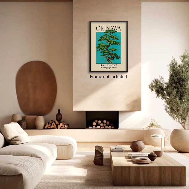 enttgo Japanese Canvas Wall Art Okinawa Prints Retro Japanese Bonsai Tree Picture Modern Ukiyo-e Decor Poster for Home Bedroom Decorations Artwork 12x16in Unframed - Image 3
