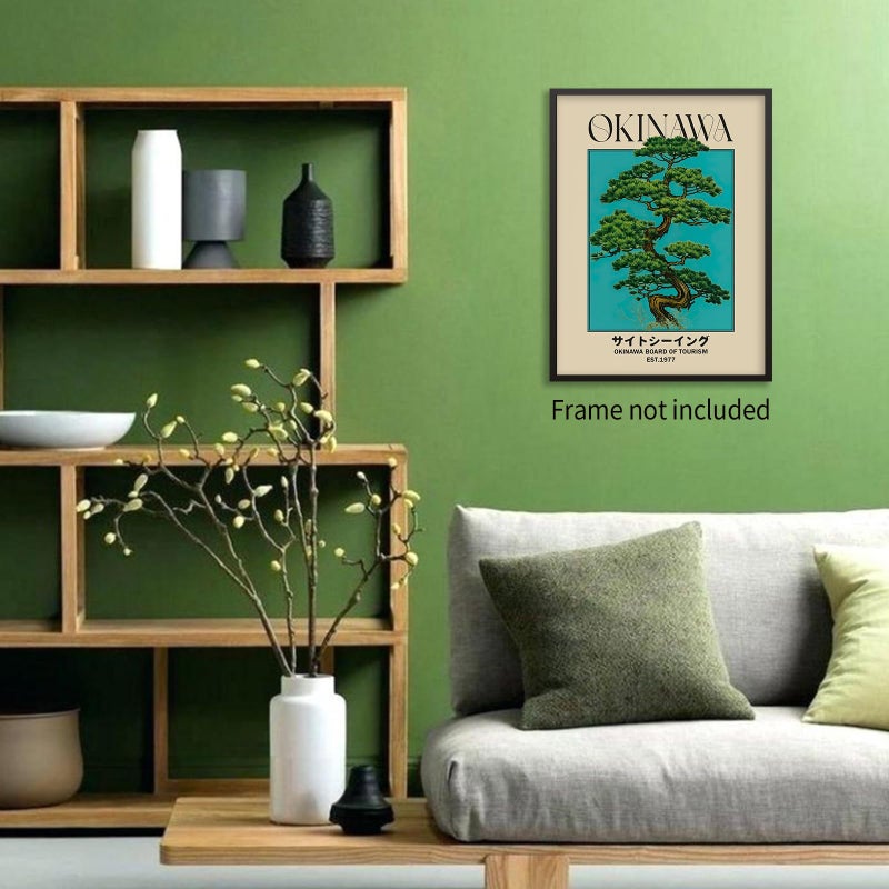 enttgo Japanese Canvas Wall Art Okinawa Prints Retro Japanese Bonsai Tree Picture Modern Ukiyo-e Decor Poster for Home Bedroom Decorations Artwork 12x16in Unframed - Image 4