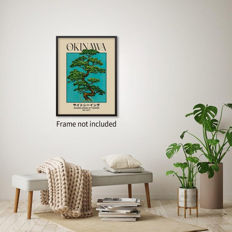 enttgo Japanese Canvas Wall Art Okinawa Prints Retro Japanese Bonsai Tree Picture Modern Ukiyo-e Decor Poster for Home Bedroom Decorations Artwork 12x16in Unframed - Image 5