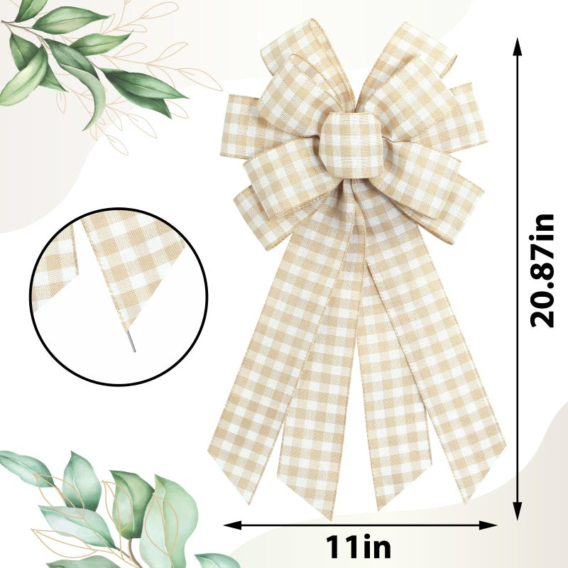Ftuuo Large Natural Buffalo Plaid Wreath Bows, Farmhouse Burlap Bow for Wreath Rustic Crafts Decorative Hanging Ornament Bow for Indoor Outdoor Wedding Holiday Birthday Party Decor - Image 2