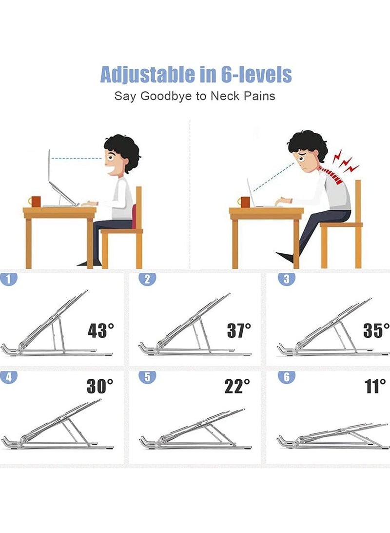 N3 Original  Universal Laptop Stand, Aluminum Alloy 6 Levels Height Adjustable Laptop Riser, Portable Ergonomic Desktop Holder Folding with Storage Bag - Image 5