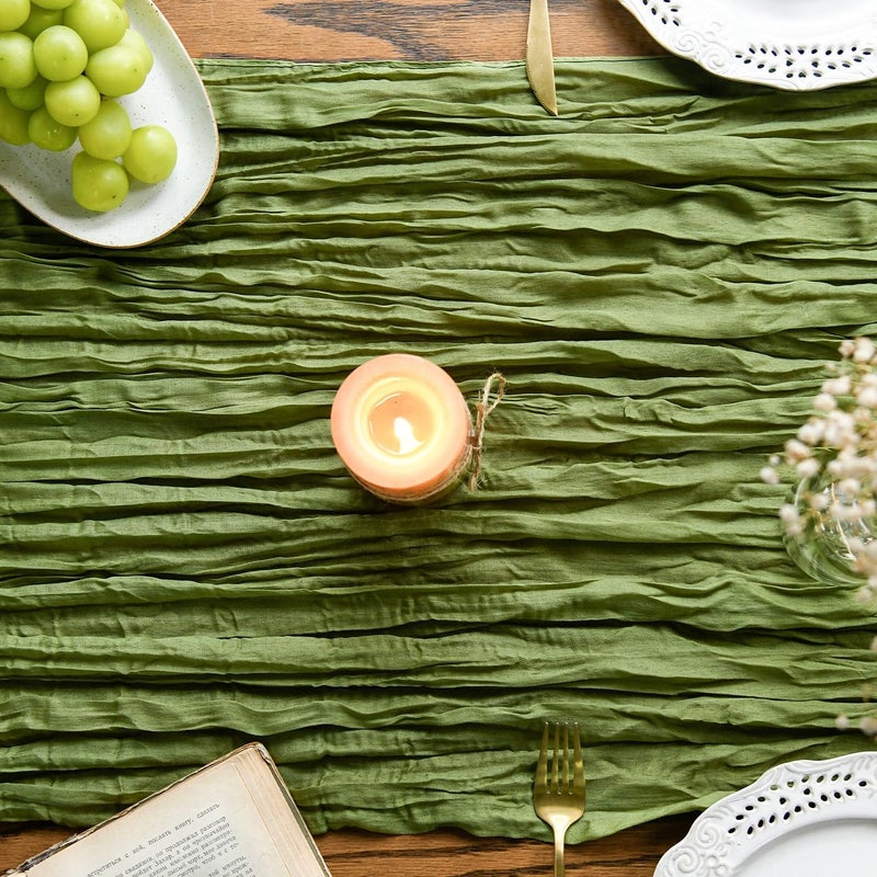 Artoid Mode Boho Campsite Green Gauze Wedding Cheesecloth Table Runner set of 2, 35x120 Inch Seasonal Fabric Kitchen Dining Holiday Table Decor for Home Party - Image 4