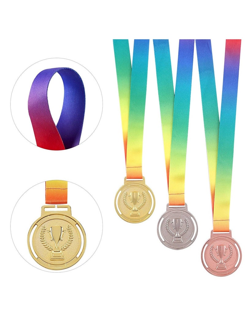 كابتن تيك 3 Pack Medals Award Value Metal Gold Silver Bronze Winner Awards Olympic Style Medal with Rainbow Ribbon in Any Event for Competition Sports - Image 2