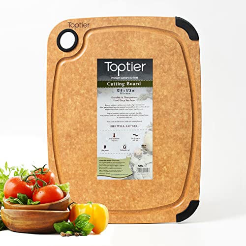 toptier Cutting Board, Toptier Wood Fiber Cutting Board for Kitchen, Non-Slip Kitchen Wooden Chopping Board, Reversible, Eco-Friendly, Natural Wood Fiber, Large Cutting Board, 17.5 x 13-inch, Natural Slate - Image 1