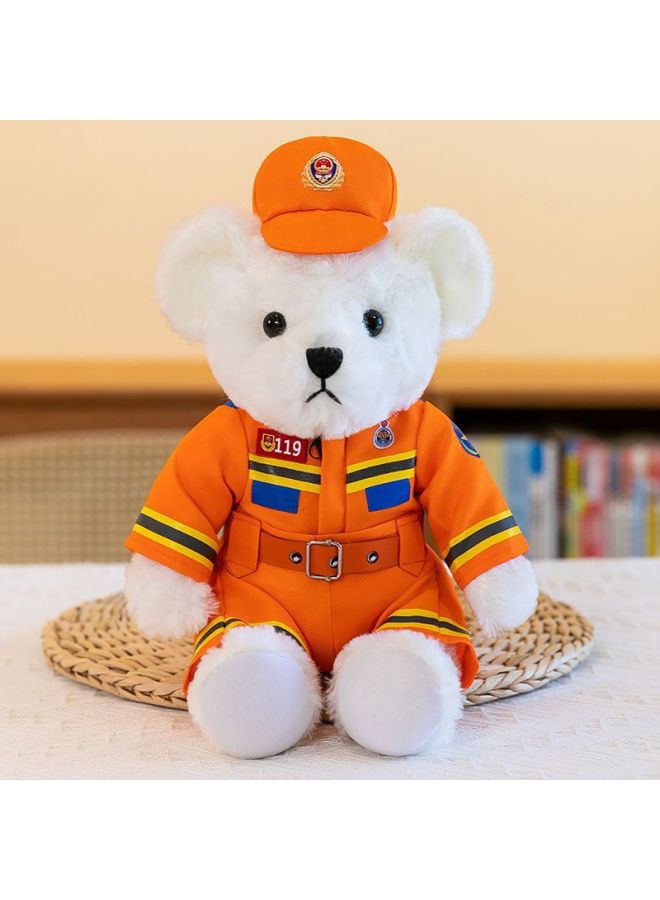 Corn Doll Special Police Bear Police Doll Traffic Police Bear Fire Souvenir Promotional Gifts-Specifications:Orange Fire White-Color:25cm  - Image 1