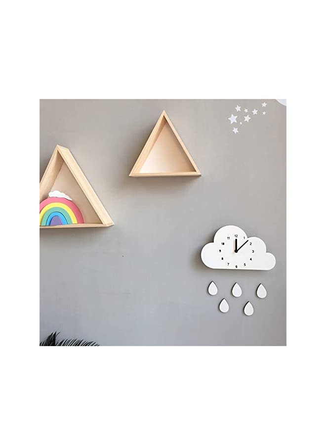 IAF Clock, ELECDON Nordic Cartoon Cloud Rainbow Clock Wooden Silent Mute Wall Clock Decor White Clouds Rainbow Raindrops 28X16CM - Image 3