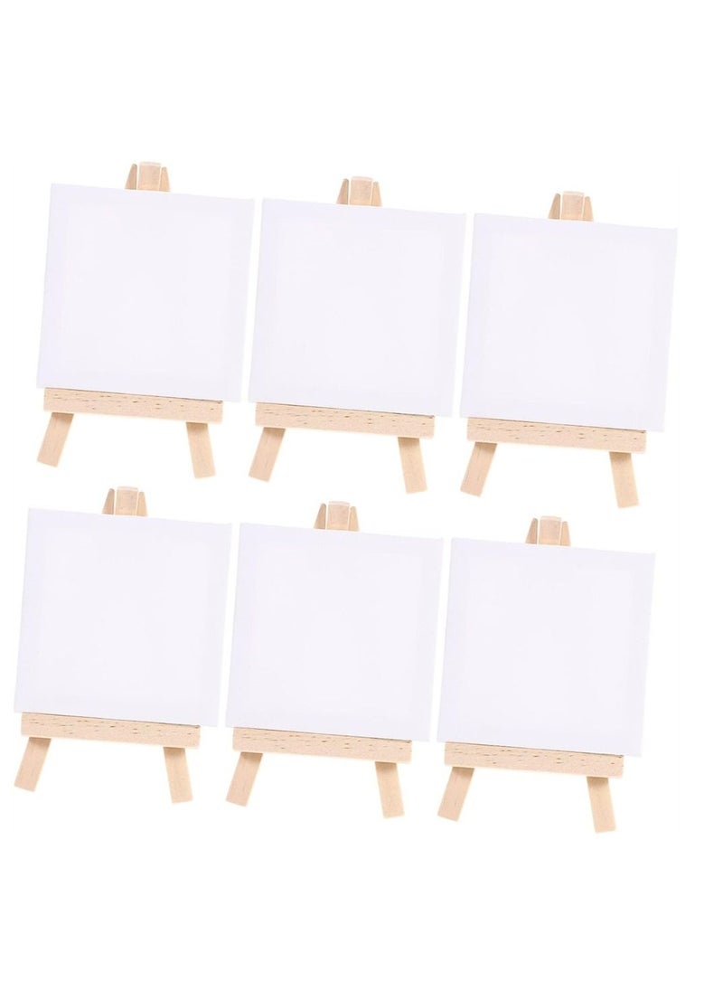 Generic - 6 Sets Small Stand Photo Canvas Small Display Shelf White Mini Canvase for Painting Mini Drawing Easel Set Tripod Suite Small Wooden Frame Oil Paints At Home Toddler Wooden - Image 1