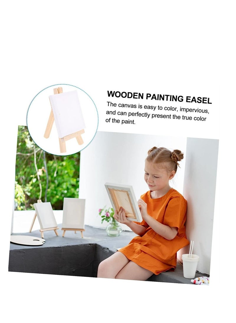 Generic - 6 Sets Small Stand Photo Canvas Small Display Shelf White Mini Canvase for Painting Mini Drawing Easel Set Tripod Suite Small Wooden Frame Oil Paints At Home Toddler Wooden - Image 1