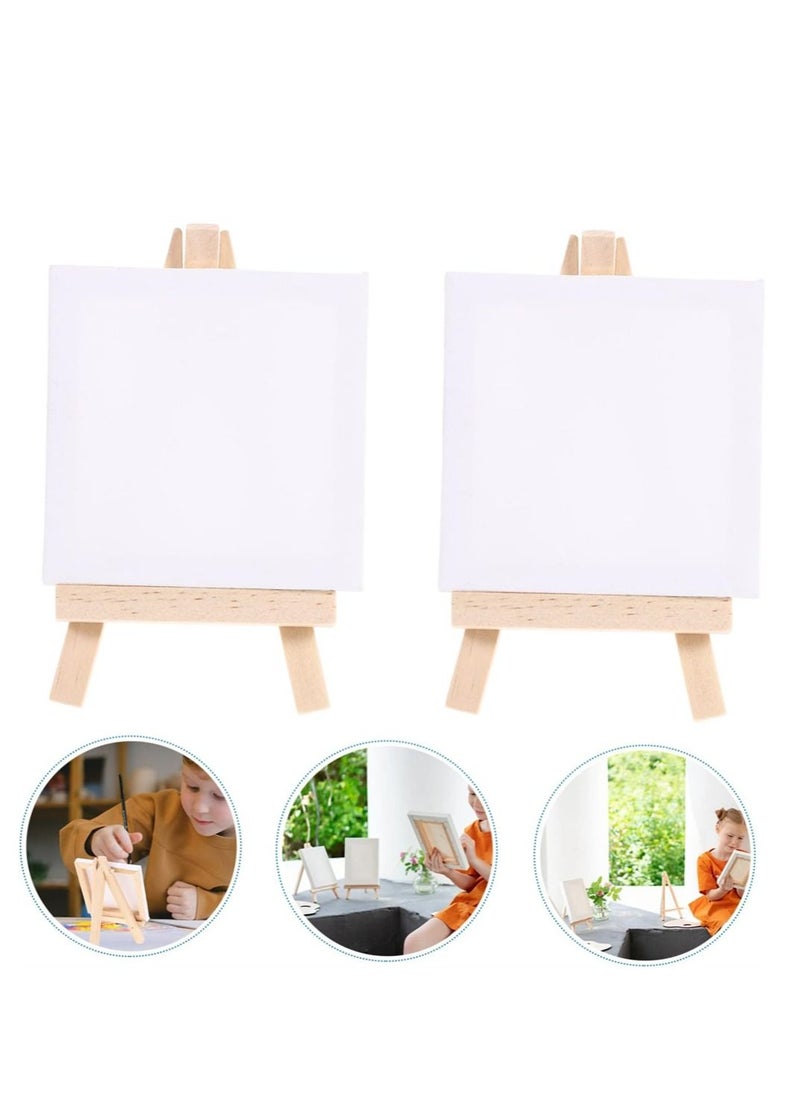 Generic - 6 Sets Small Stand Photo Canvas Small Display Shelf White Mini Canvase for Painting Mini Drawing Easel Set Tripod Suite Small Wooden Frame Oil Paints At Home Toddler Wooden - Image 1