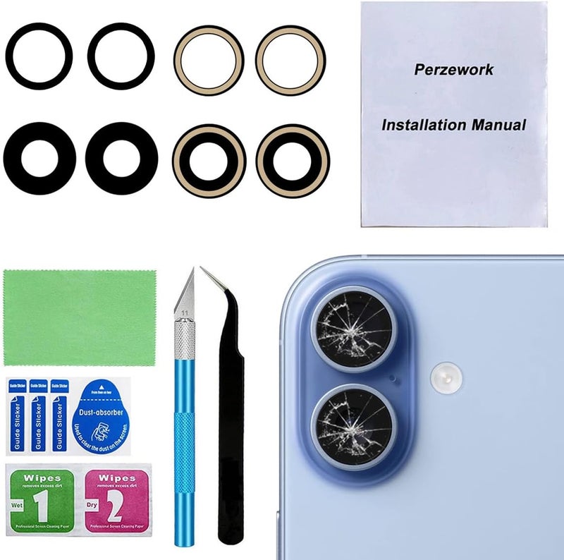 Perzework 2 Sets OEM Back Rear Camera Lens Glass Replacement Compatible with iPhone 17 6.3 inches with pre-Installed Adhesive and Reparing Toolkit - Image 1
