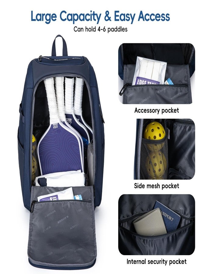 KAVIGOR Pickleball Bag, Large Pickleball Backpack Holds 4 to 6 Paddles, Shoes Compartment & Wet/Dry Pocket (9 Pockets), Charge Port - Image 3