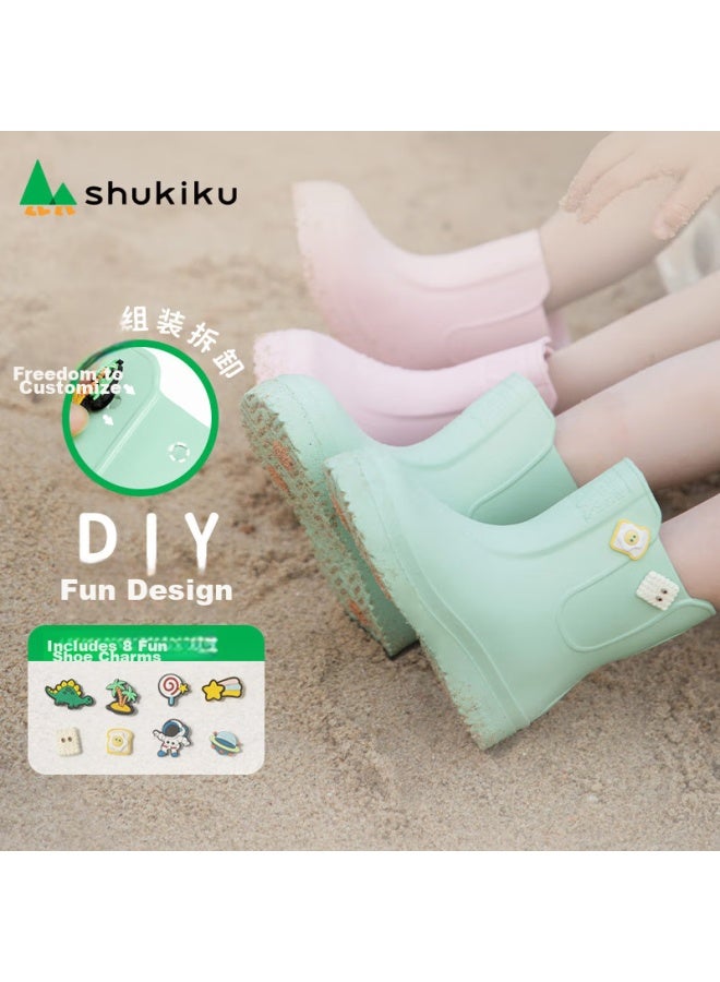 Shukiku أحذية مطر للأطفال من شوقيكو، خفيفة الوزن، غير قابلة للانزلاق، للأولاد والبنات، طلاب رياض الأطفال والمدارس الابتدائية، أحذية حماية من المطر، أخضر بطيخ، 24/170 - Image 2