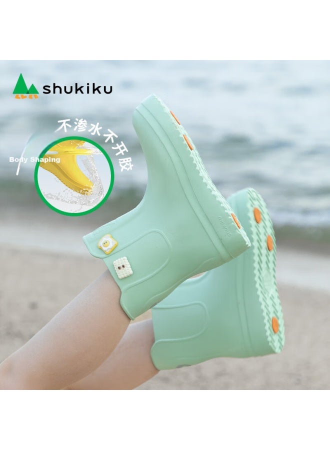 Shukiku أحذية مطر للأطفال من شوقيكو، خفيفة الوزن، غير قابلة للانزلاق، للأولاد والبنات، طلاب رياض الأطفال والمدارس الابتدائية، أحذية حماية من المطر، أخضر بطيخ، 24/170 - Image 1