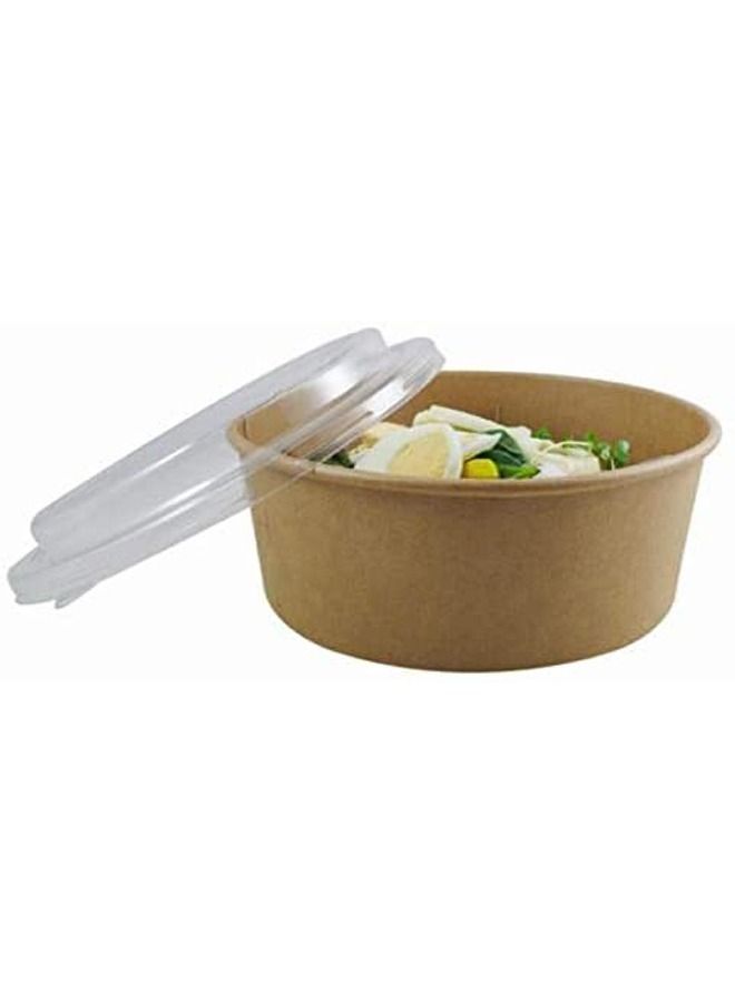 SNH Packing Brown Kraft Salad Bowl 1000ml With Lid Bio Disposable Bowls 50 Pieces - Image 1