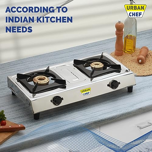 URBAN CHEF Gas Stove 2 Burners | ISI Certified | Stove 2 Burners, 2 Burner Gas Stove, Gas Chulha, Manual Ignition, | LPG & PNG Compatible | Stainless Steel Top | Compatible for Home & Kitchen | - Image 5