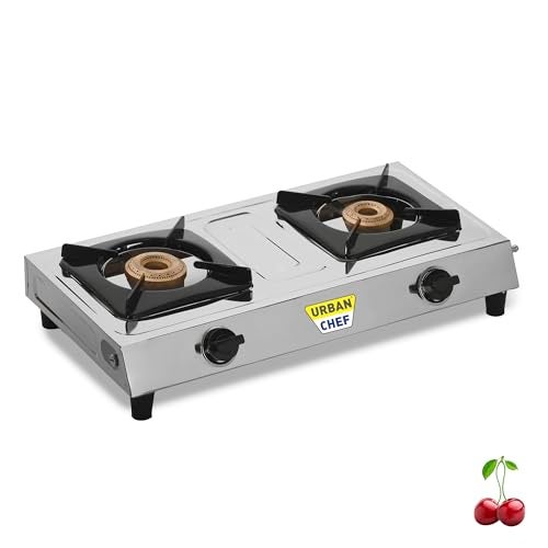 URBAN CHEF Gas Stove 2 Burners | ISI Certified | Stove 2 Burners, 2 Burner Gas Stove, Gas Chulha, Manual Ignition, | LPG & PNG Compatible | Stainless Steel Top | Compatible for Home & Kitchen | - Image 1