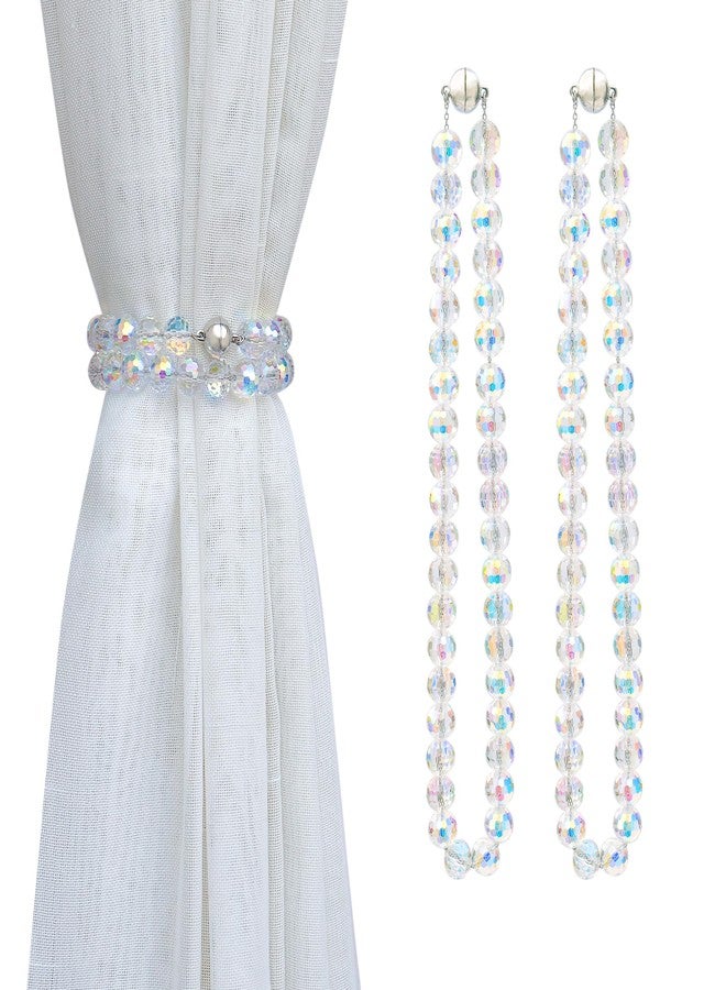 PEDOBO Magnetic Curtain Tiebacks, Faceted Disco Crystal Glass Beaded Curtain Tiebacks Drapery Shower Sheer Curtain Holdbacks Boho Farmhouse Home Decor (AB) - Image 1