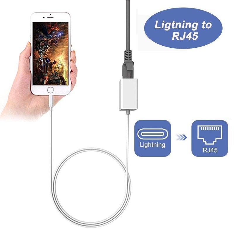 Microware 8 Pin Lightieng to RJ45 Ethernet LAN Network Adapter for Phone/Pad, Phone Ethernet Adapter, 3.3ft/1m Cable, 10/100Mbps High Speed, System Required iOS 10.0 or Up - Image 2