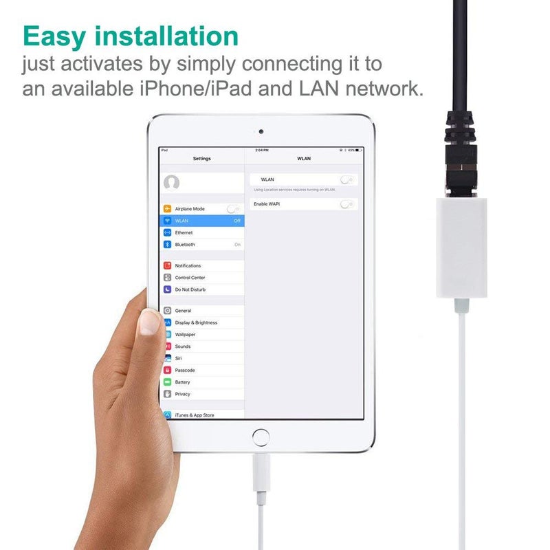 Microware 8 Pin Lightieng to RJ45 Ethernet LAN Network Adapter for Phone/Pad, Phone Ethernet Adapter, 3.3ft/1m Cable, 10/100Mbps High Speed, System Required iOS 10.0 or Up - Image 3