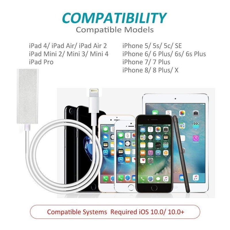 Microware 8 Pin Lightieng to RJ45 Ethernet LAN Network Adapter for Phone/Pad, Phone Ethernet Adapter, 3.3ft/1m Cable, 10/100Mbps High Speed, System Required iOS 10.0 or Up - Image 5